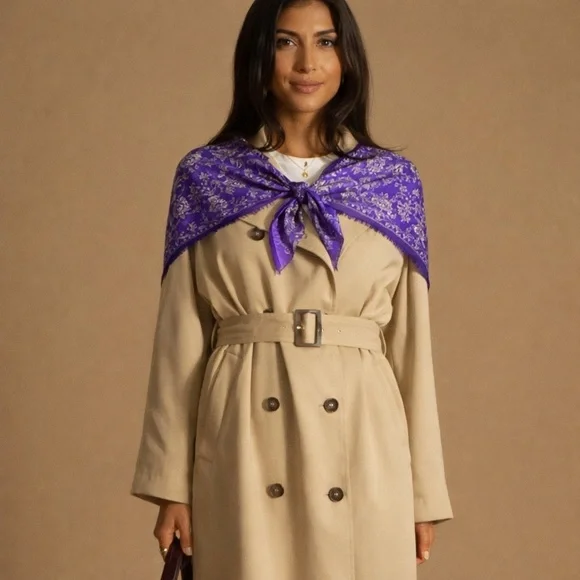 Vintage Silk Scarf | Floral Jacquard | 39x39 - Picture 8 of 10